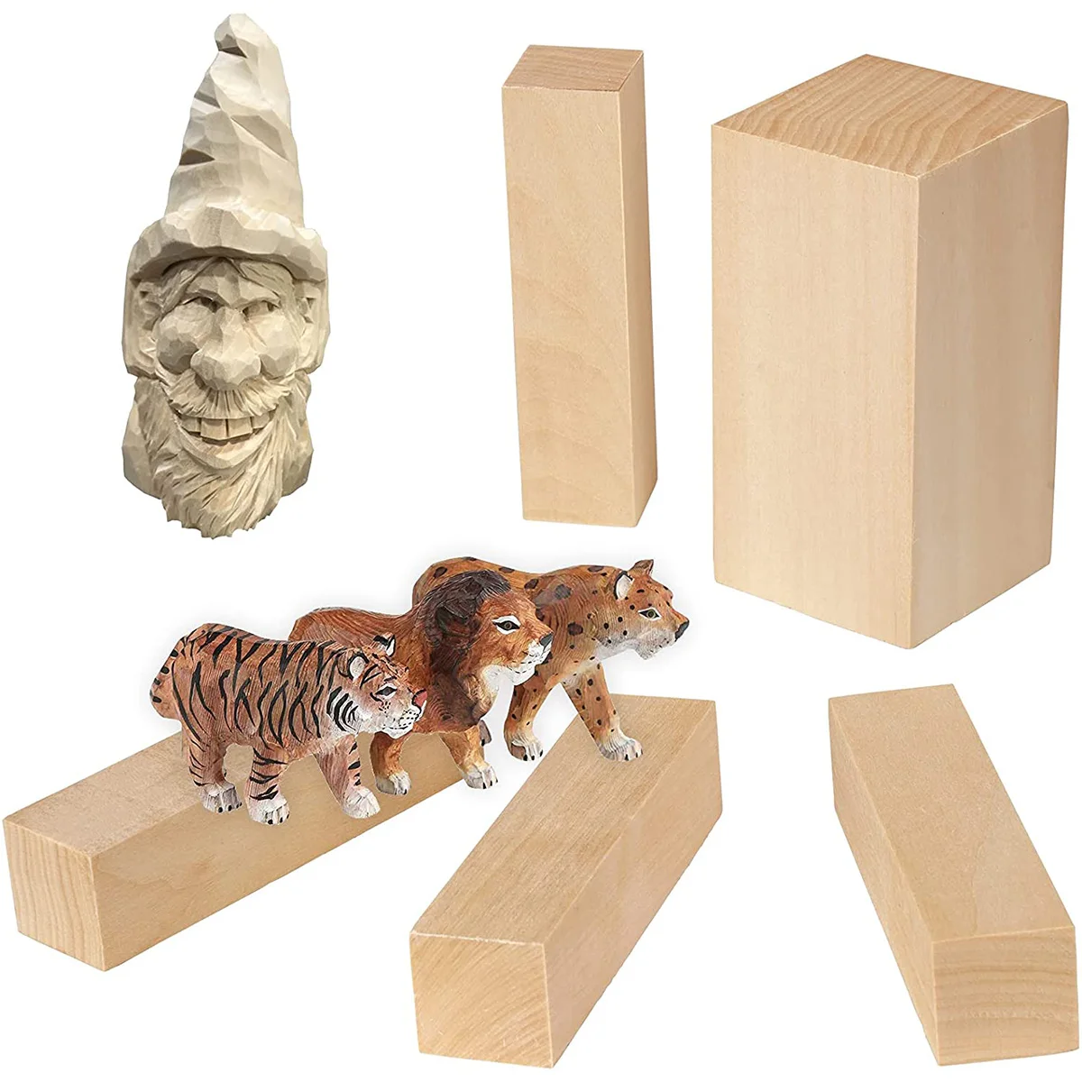5Pcs Basswood Carving Block Natural Wood Carving Block 2 Sizes Portable Unfinished Wood Block Carving Whittling Art Supplies