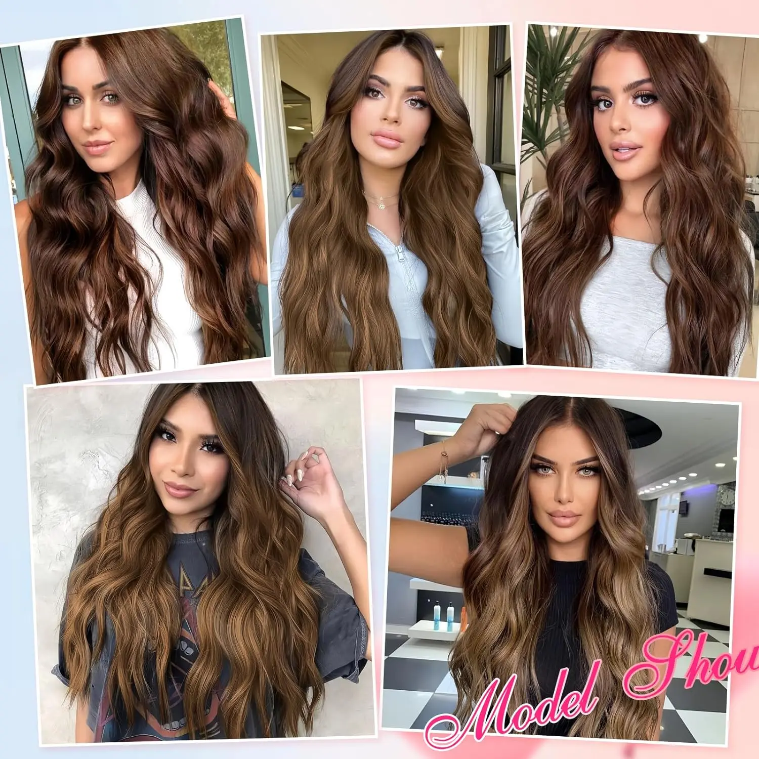 LOUIS FERRE Brown Wavy Curly Synthetic Wigs for Women Long Dark Brown Natural Hair for Daily Use Heat Resistant Fiber Wigs Hair