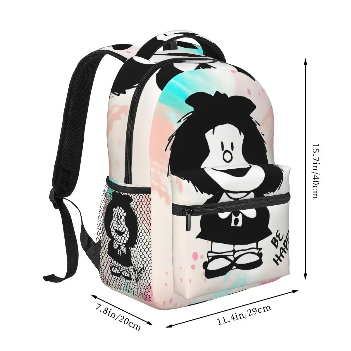 Be Happy Backpack for Girls Boys Travel Rucksack Anime Mafalda Backpacks for Teenage