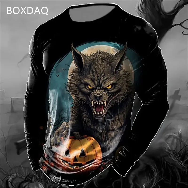 Wolf T-Shirts For Men\'s Long Sleeve 3d Print Animal Street Hip Hop T Shirt Spring Autumn O-Neck Loose Casual Tops Plus Size 6XL