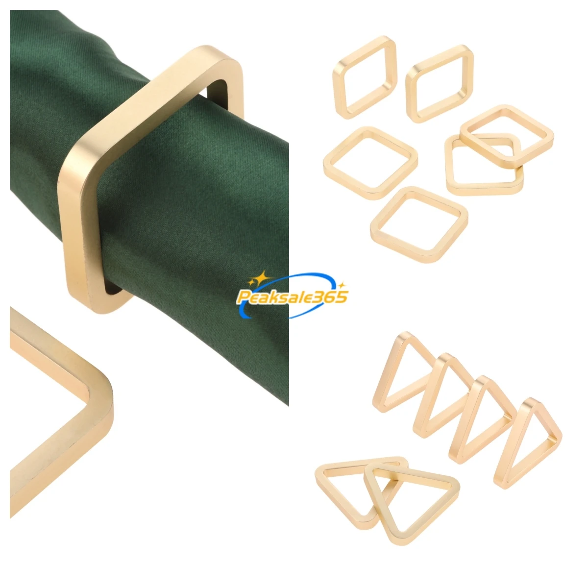 

12pcs Matte Gold Napkin Ring 5cm/2In Triangle/Square Geometric Style Minimalist Decor Party Dinner Table Wedding Banquet Holiday