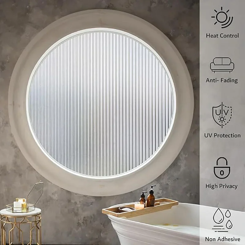 Reeded Glass Window Film, Privacy Film, Frosted Window Vinyl, 3D Decorative Decals, Non Adhesive for Bathroom and Living