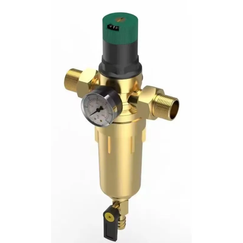 3-in-1 Brass Household Water Filter System with 40 Micron Mesh Back Wash Spin & Water Pressure Regulator for Outdoor Use