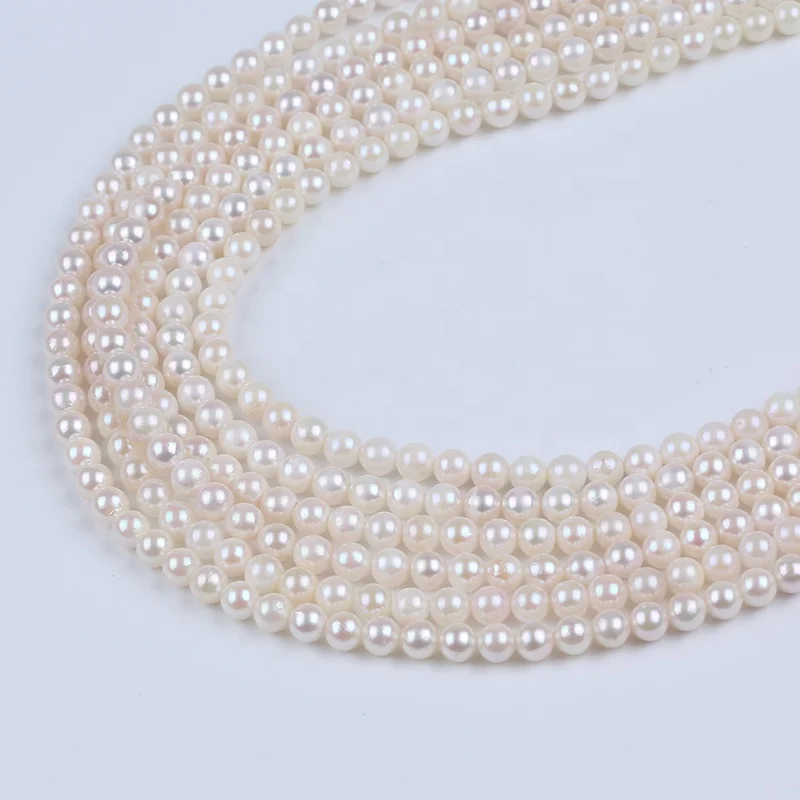 5.5-6mm genuine sea water Akoya real natural white round pearls strand