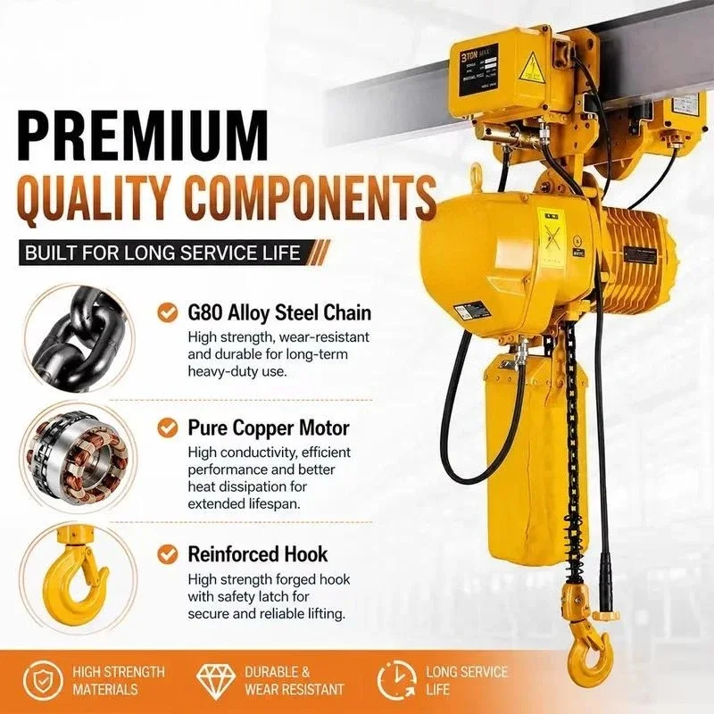 1-20Ton Electric Chain Hoist Fitted with Manual Trolley,Metal Push Button Pendant and Wireless Remote Control,Industrial Lifting
