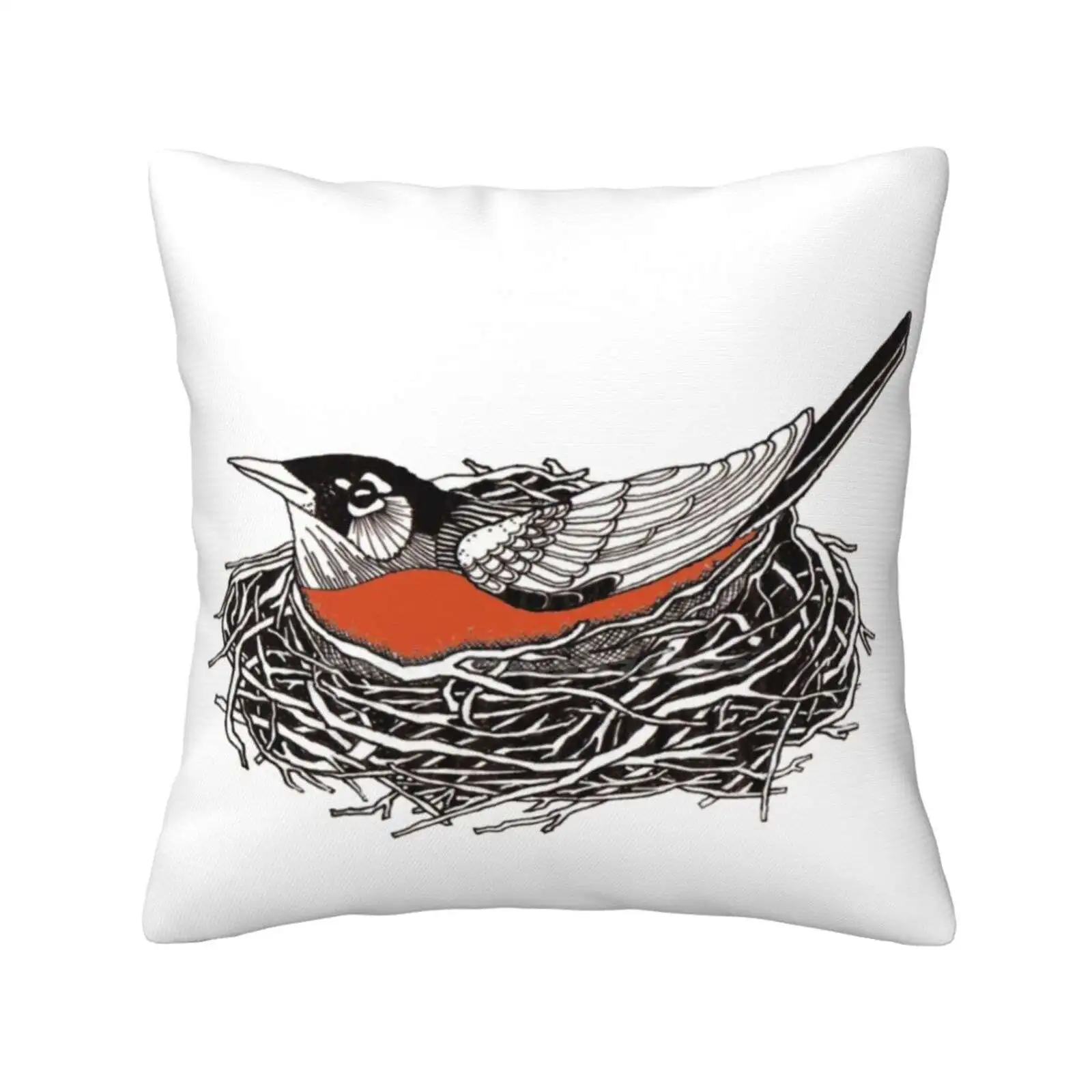 Robin Redbreast In Her Nest Illustration Home Sofa Car Cushion Cover Pillowcase Robin Feather Birds Nest