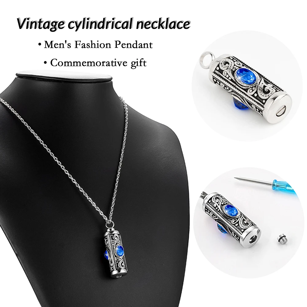 3 Pieces pet Cremation Urn Necklace for Ashes Keepsake Cremation Jewelry Vertical Bar Zircon Crystal Men and women Urn Necklace