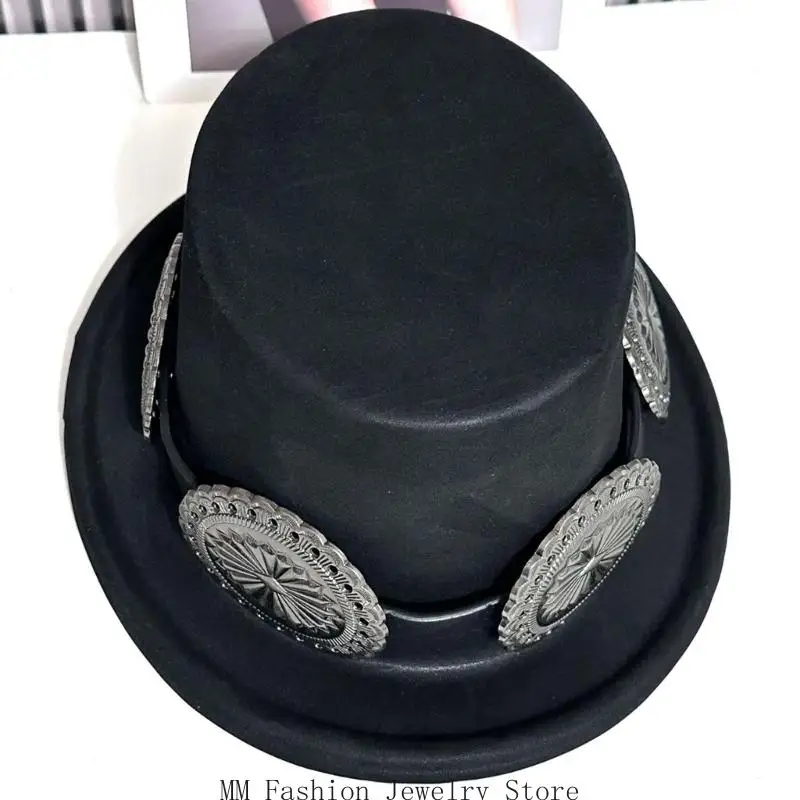 Black Stage Costume Hat with Rolled 15 Height and Oval Opening for Theme Party Styling Needs D0UB