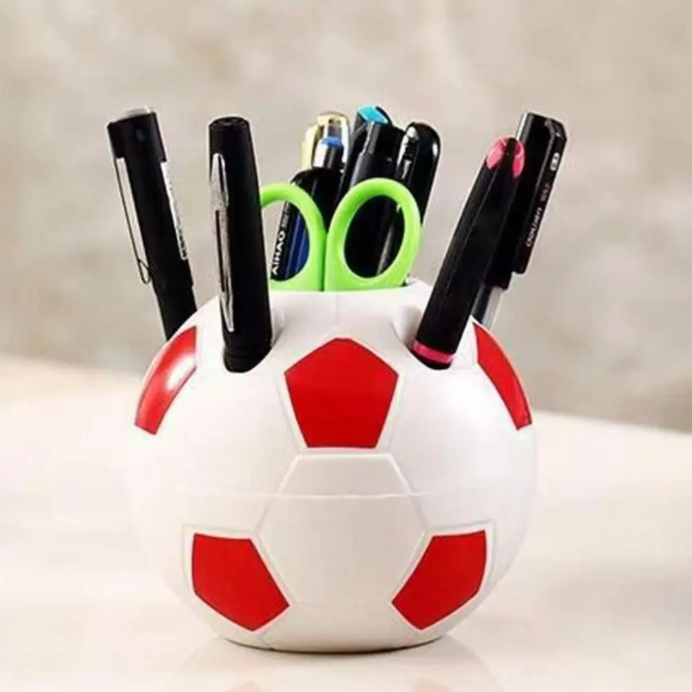 صندوق تخزين على شكل كرة القدم، حامل قلم كرة القدم، منظم سطح المكتب متعدد الوظائف لفرش مكياج القلم الرصاص واللوازم المكتبية