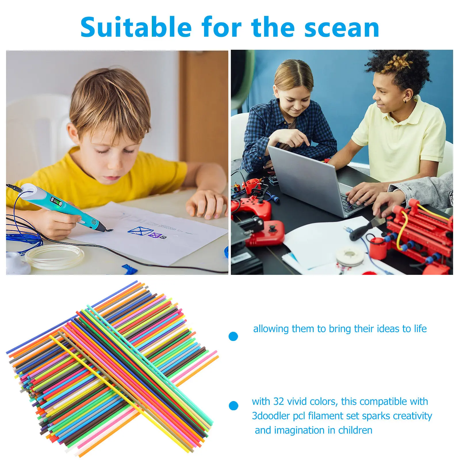 

160 шт. 32-цветных низкотемпературных PCL-нитей для 3D-ручек, диаметр 25 мм, идеально подходят для начинающих, для рисования и творчества