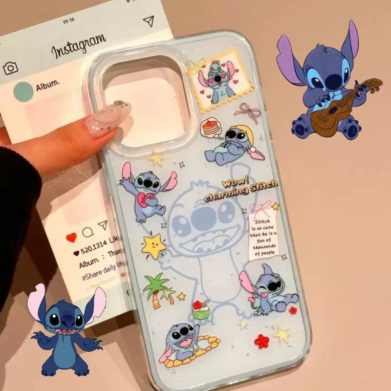 

Disney Stitch Phone Cases for IPhone 16 15 14 Pro Max Double-Layer Cute Case Anime Straight Edge Anti-fall Protection Back Shell