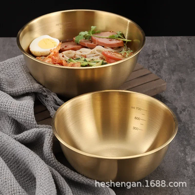 

Kitchen Stainless Steel Bowls with Scale Korean Style Large Capacity Soup Noodles Ramen Bowl Fruit Salad Food Containers