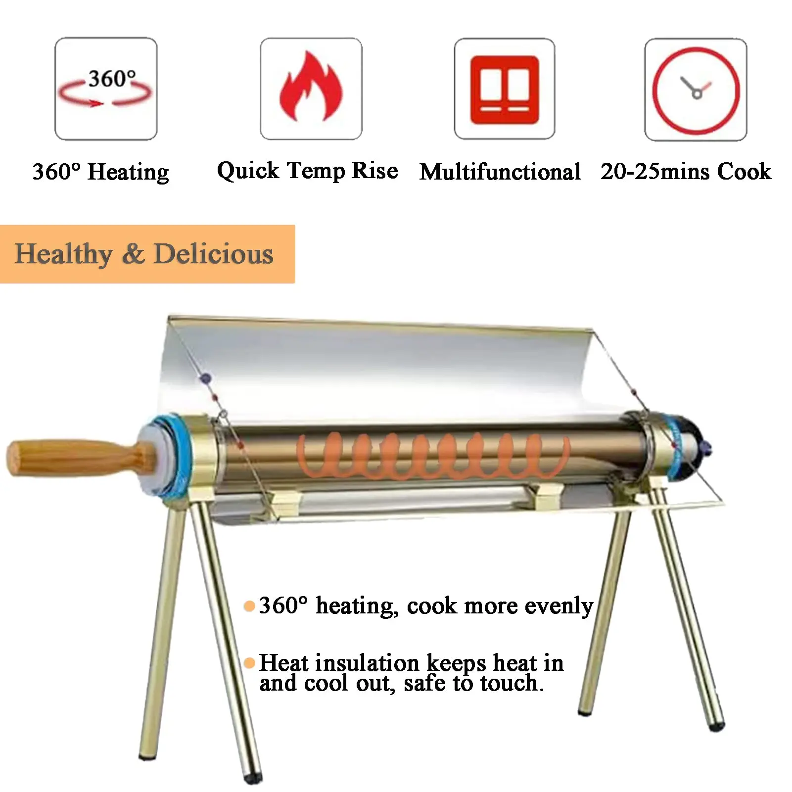 HELIOTEC Solar Cooker Oven BBQ Grill Portable Stove for Outdoor Camping and Traveling Picnics