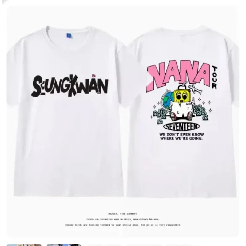 Korean Variety Show Crewneck Tops Nana Tour with Seventeen Print T-Shirt Beach Sun Short Sleeve Tees Casual Fashion Personality