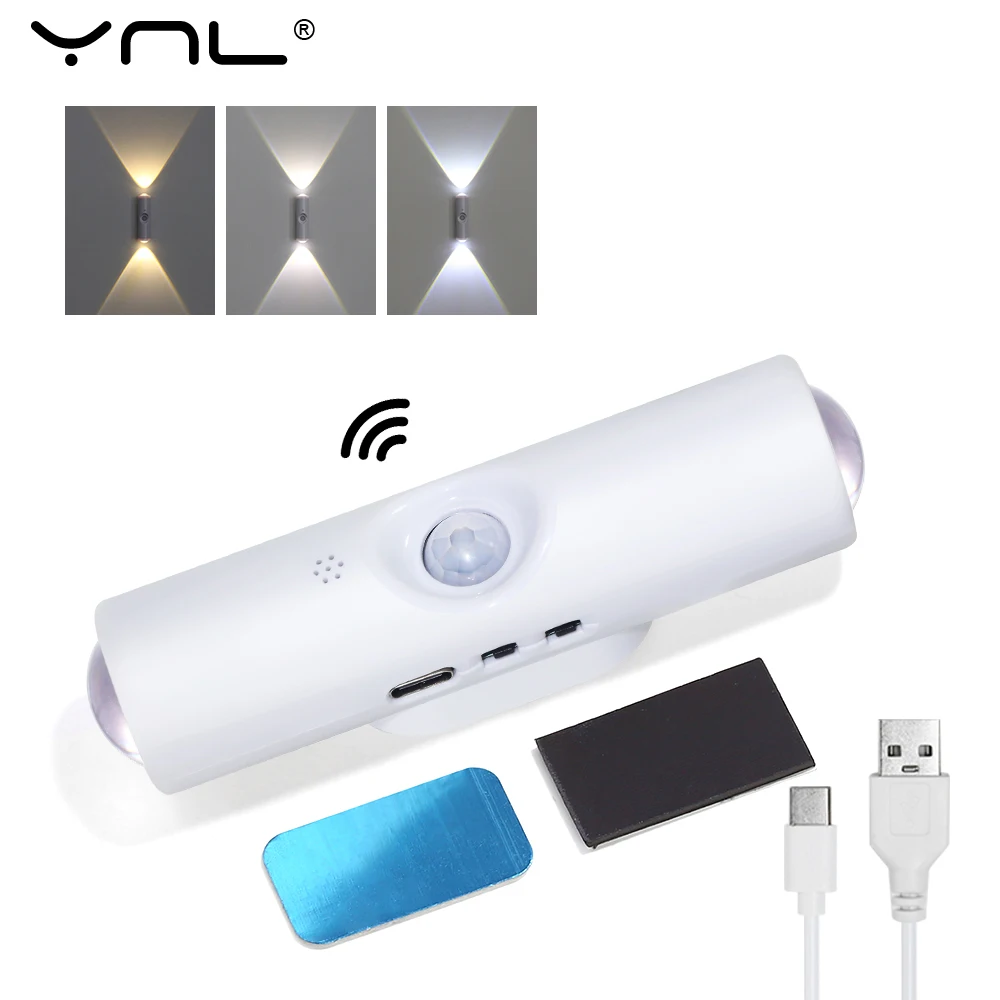 LED Motion Sensor Night Light 3 Colours Changing USB Rechargeable Cabinet Wardrobe Lamp Home Decoration Night Lamps For Kitchen