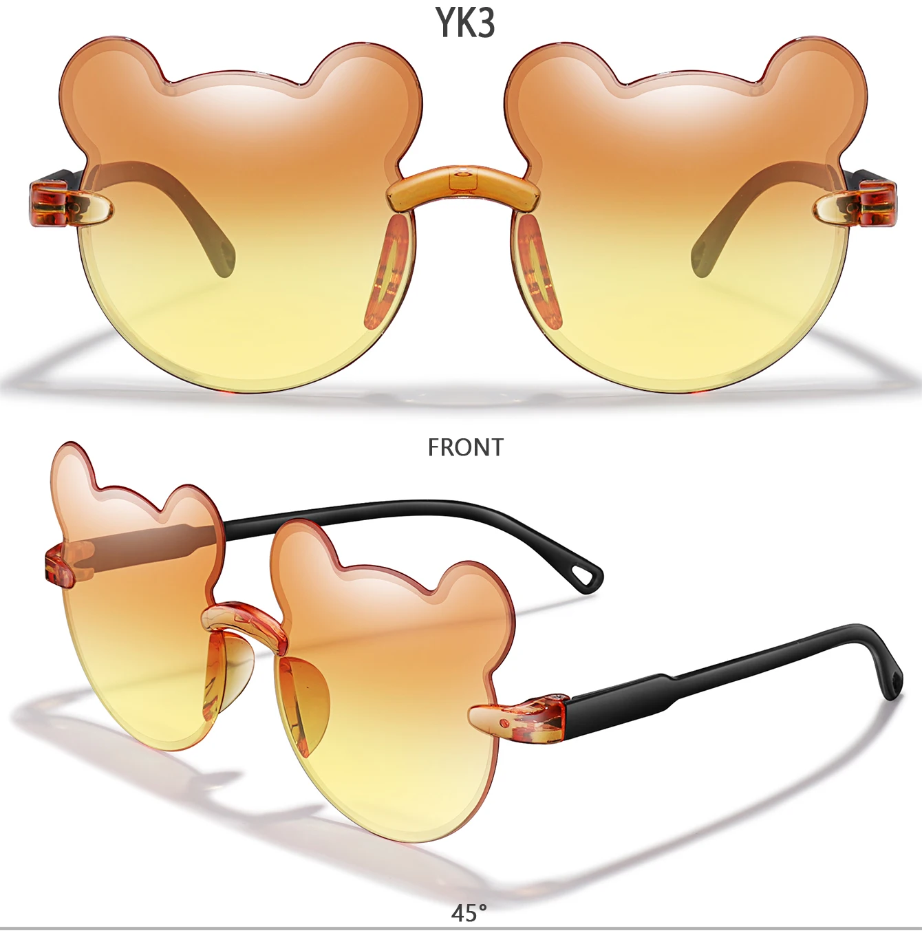 Mode Cartoon Bär 3-8 Kinder Rahmenlose Sonnenbrille Gradienten Kinder Sonnenbrille Anti-Uv Strand Reise Sonnenschirm Foto Requisiten – Detail 6