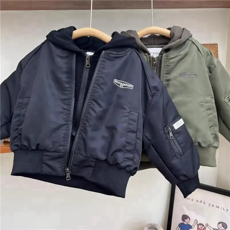 

Spring and Autumn Children's Jacket 2025 New Fashionable Boys' Hooded Baseball Jacket Male Baby Fake Two piece Top