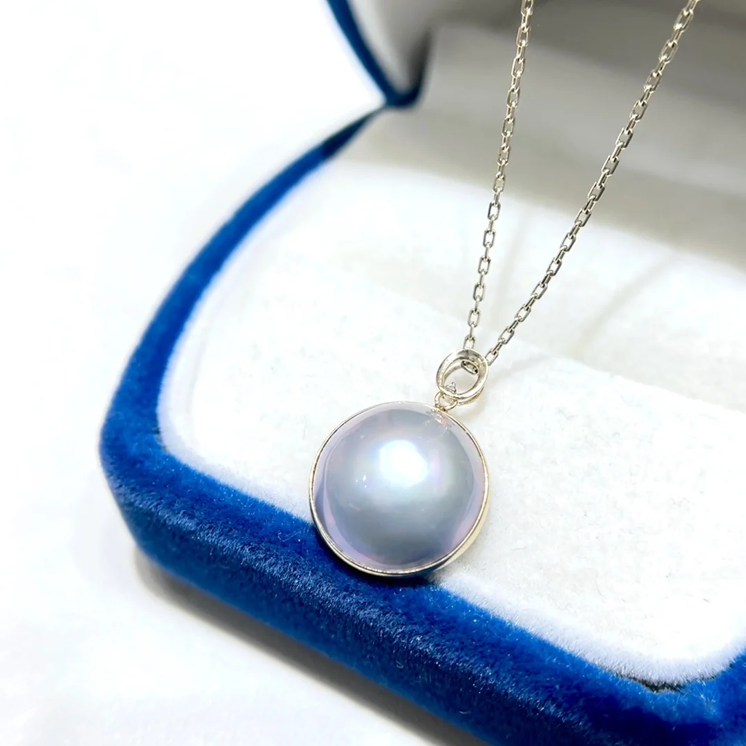 XX Pearl Pendant Fine Jewelry Solid 18K Gold Round 14-15mm Sea Water Mabe Pearls Pendants Necklaces for Women