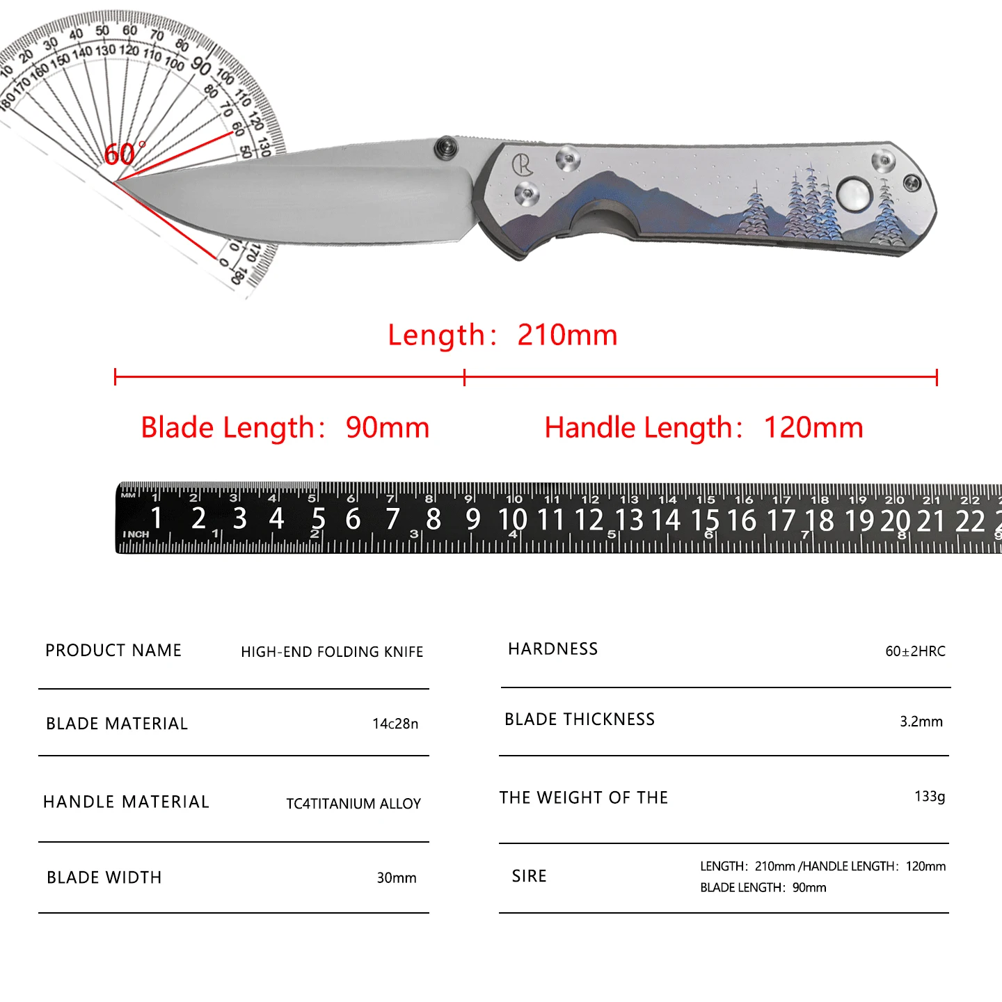 سكين قابل للطي بمقبض من سبائك التيتانيوم، شفرة عالية الصلابة، سكين قابل للطي محمول في الهواء الطلق، سكين جيب EDG، هدية راقية #6