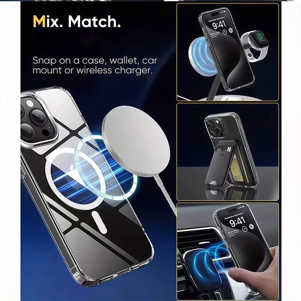 Funda transparente magnética para iPhone 17 16 15 14 13 12 11 Pro Xs Max 16e Air Mini 7 8 Plus X XR SE 2020 2022, resistente a golpes 6