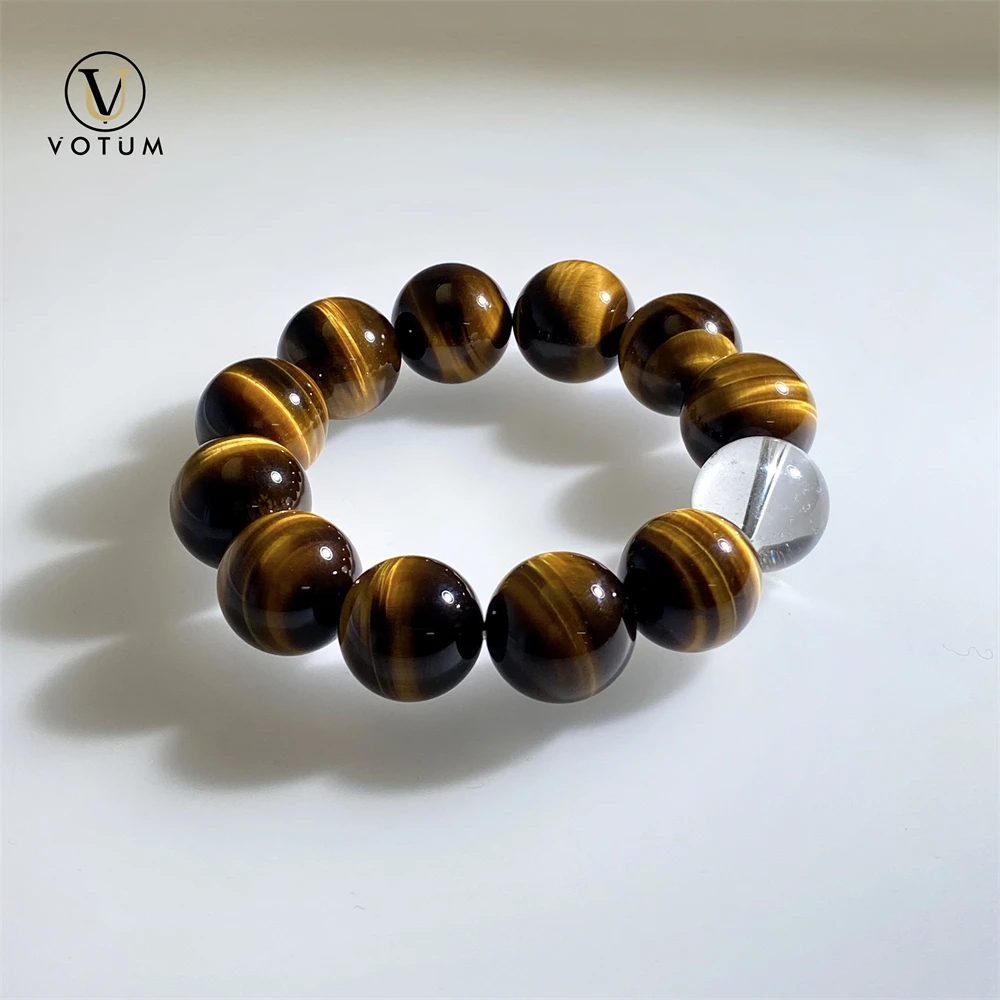 Votum Natural Yellow Tiger Eye Beaded Bracelet for Men Largue Size Crystal Stone Wealthy Spiritual Gift Lady Bracelets Jewelry
