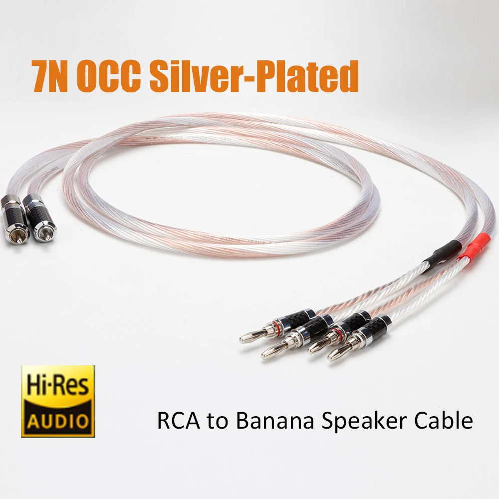 Câble de haut-parleur plaqué argent, paire HIFI RCA vers gels 7N OCC, ligne de haut-parleur, caisson de basses pour amplificateur, lecteurs CD, 1.5m, 2m, 3m, 5m