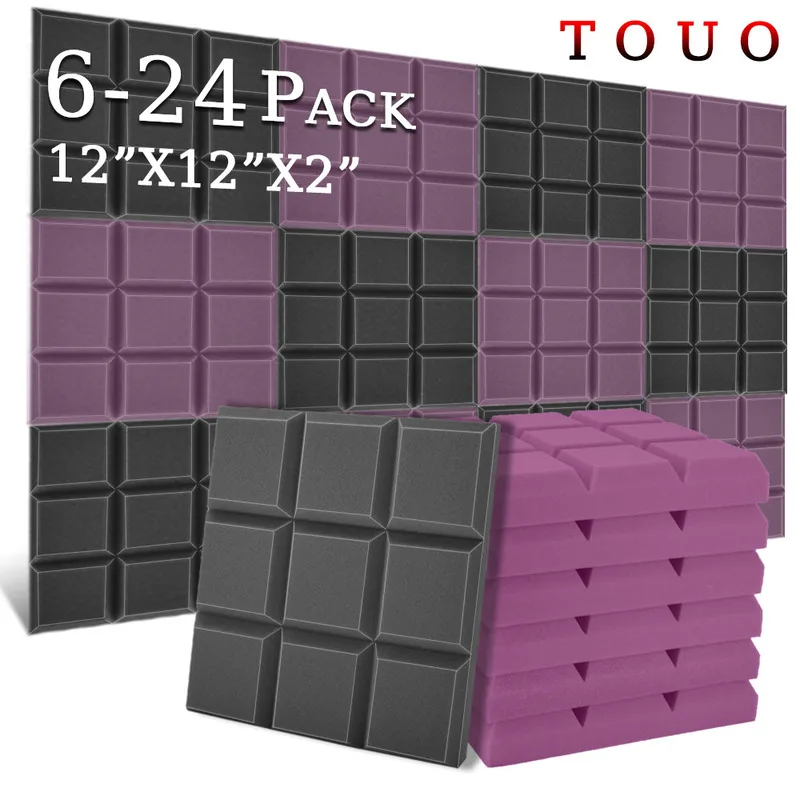 TOUO 6-24 Pcs High-Density Acoustic Foam Home Cinema Acoustic Treatment Ceiling Soundproofing Treatment Sound Absorbing Material