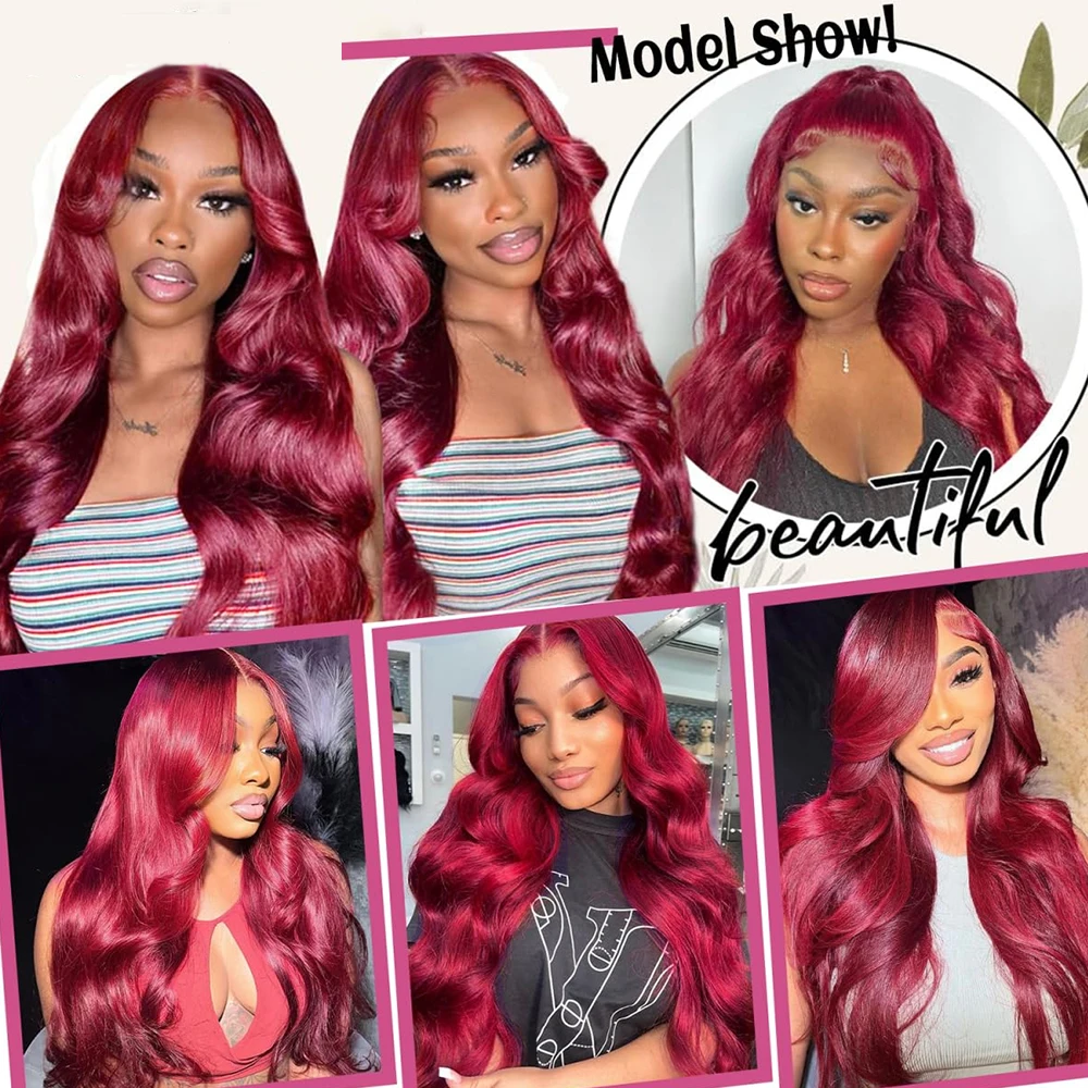 99j بورجوندي 13x4 الدانتيل الجبهة خصلات الشعر المستعار الإنسان الجسم موجة 4x4 30 36 بوصة الأحمر اللون الدانتيل الباروكات الأمامية البرازيلي للنساء