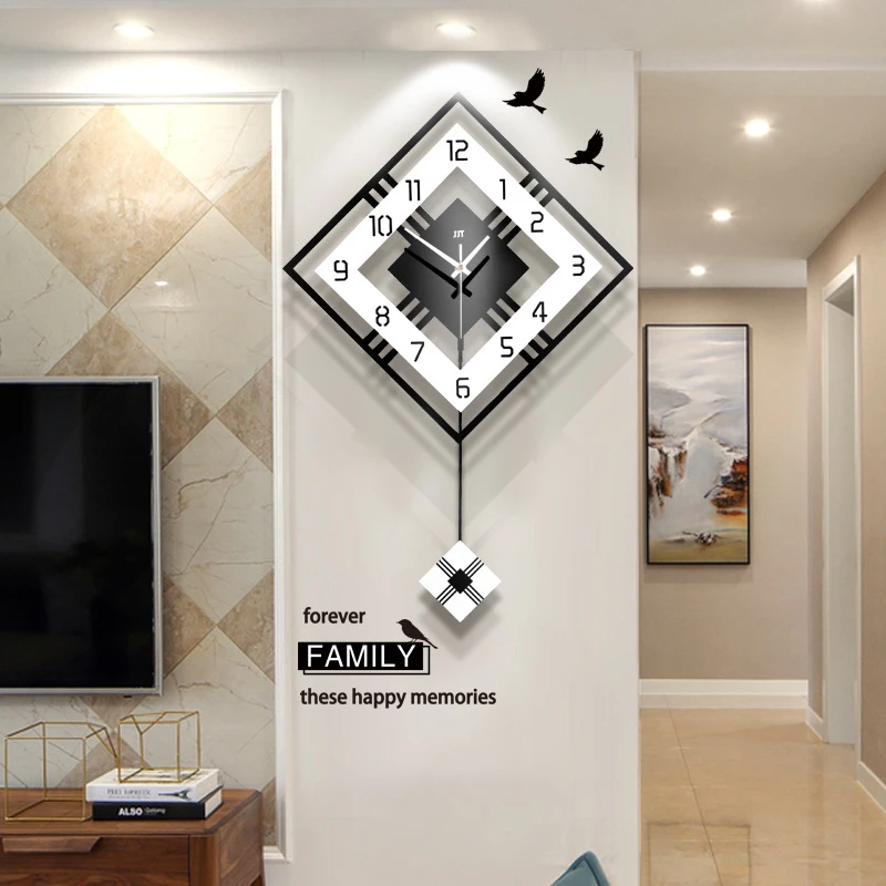

3D Large Wall Clocks Home Room Decoration Nordic Swing Mute Living Room Wall Art Decoration Modern Light Luxury Iron Wood Clock