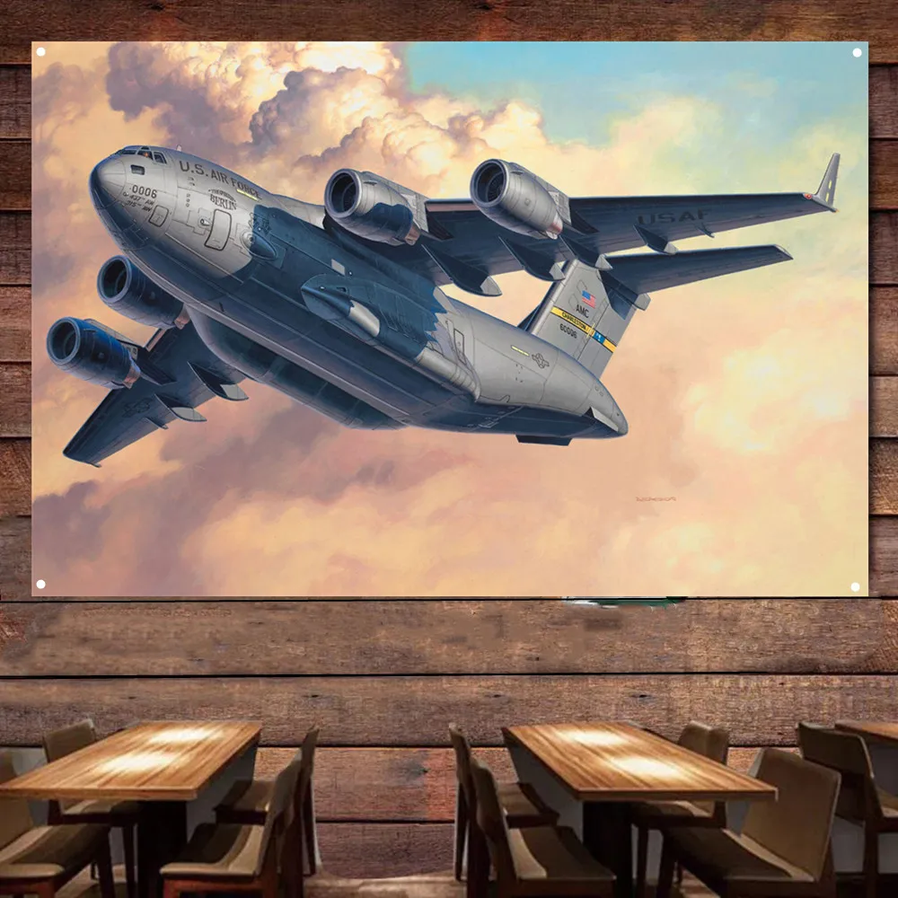 C-17 Globemaster III Transport aircraft Flag Banners U.S. Air Force Aviation Military Art Poster Wall Art Tapestry Home Decor