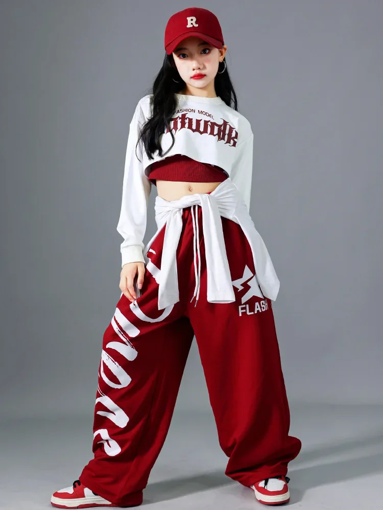 Neues Jazz-Tanzkostüm-Set für Mädchen, trendiges Street-Dance-Outfit für Kinder, langärmeliges Oberteil und Hose, Trainingsuniform, Bühnenbekleidung. – Detail 3