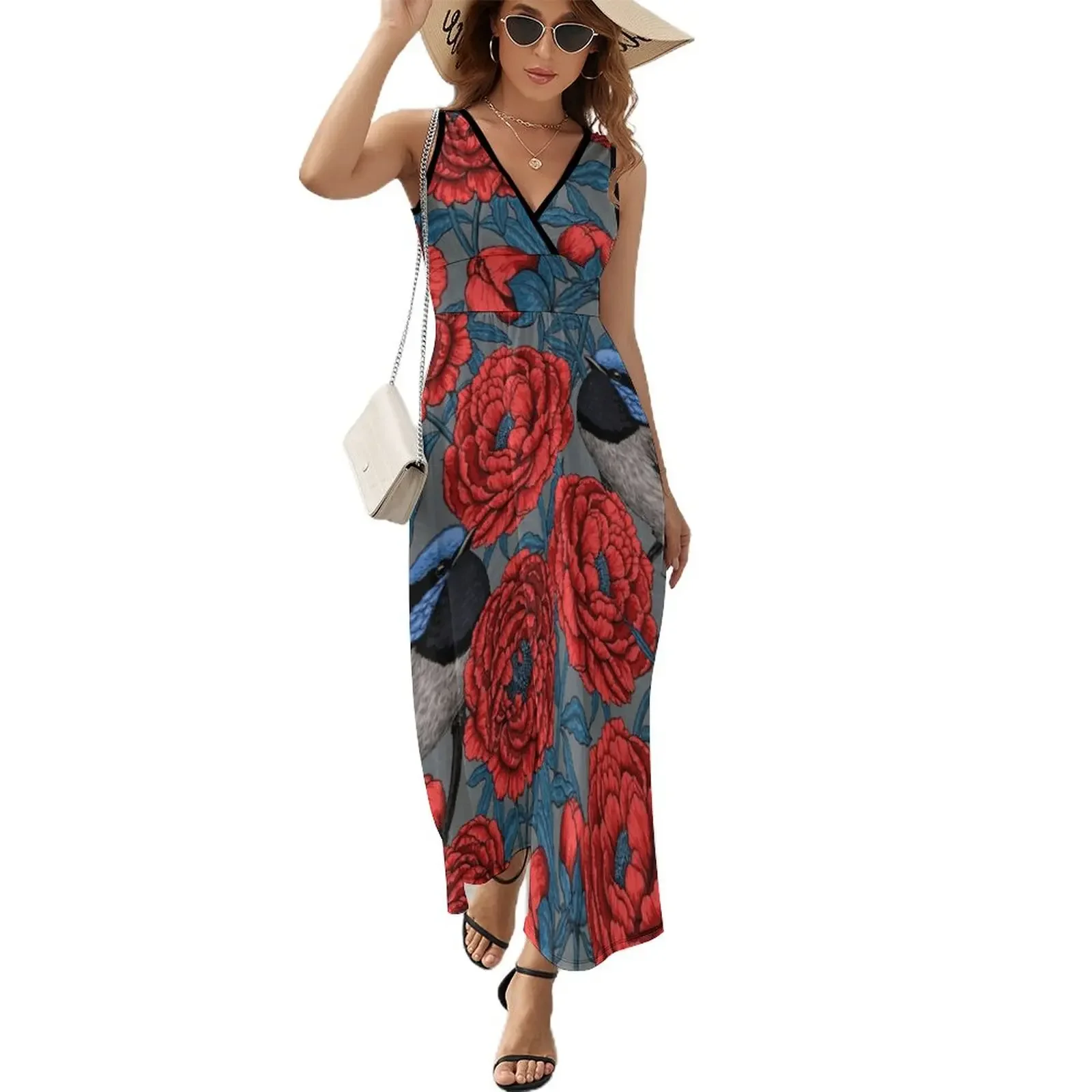 

Peonies and wrens Sleeveless Dress summer woman dress 2024 dress summer 2024 women sexy for women