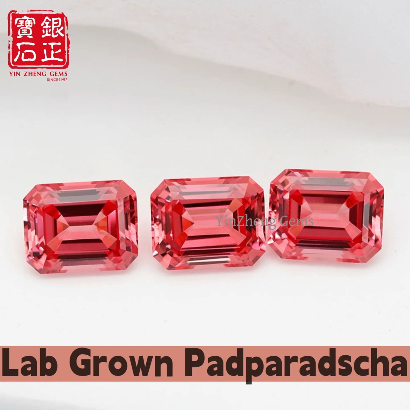 

YinZheng Emerald Cut Czochralski Lab Grown Padparadscha Sapphire Can Be Provide AGL Certificate Synthetic Cultivate Padparadscha