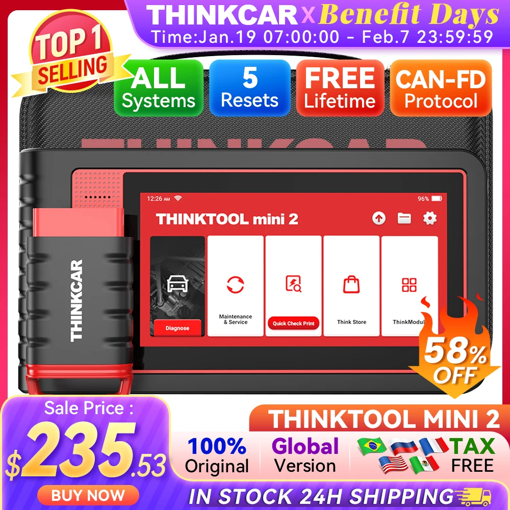 

THINKCAR THINKTOOL MINI 2 CANFD Auto Car Diagnostic Tools Obd2 Scanner Bi-directional Scan Tool 28 Resets Full System Diagnose