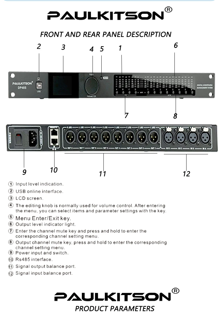 Paulkitson DP48S Digitaler Audio-Prozessor PC-Software-Steuerung IIR-Limiter Lautsprechermanagement Professionelles Bühnen-, Bar- und Heim-Audio – Detail 7