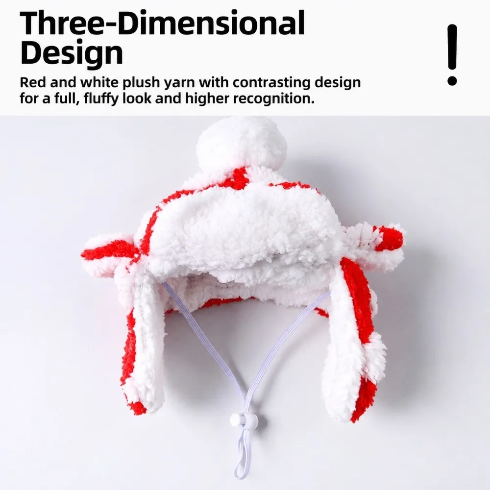 Warm Pet Christmas Hat Ear Flap Red White Stripe Pet Ear Flap Hat Soft Fluffy Texture Adjustable Drawstring Dog Xmas Costume