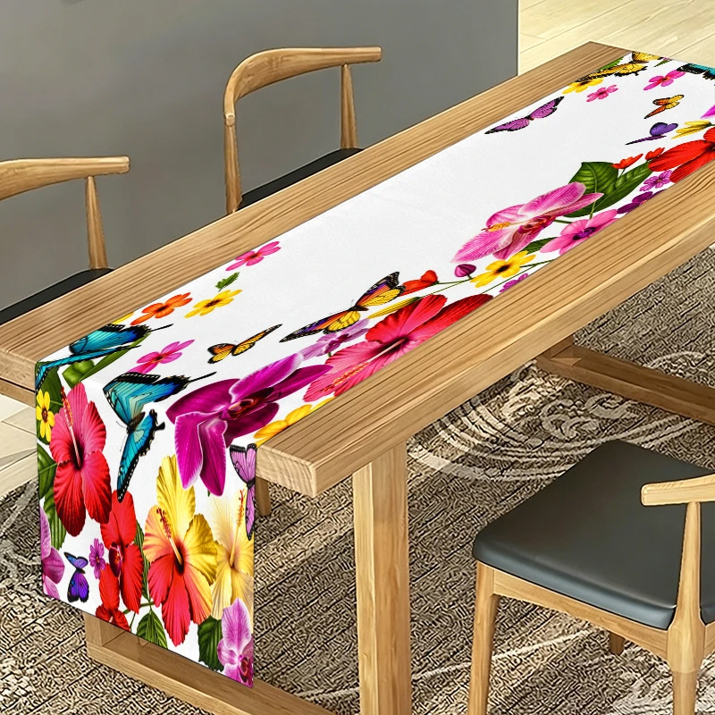 Linen Table Runner - 1pc Tropical Floral Butterfly Table Runner