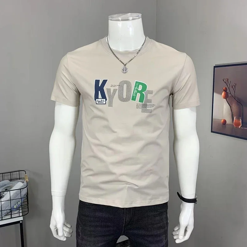 LIBIELIY Fashion O-Neck Printed Color Letter T-Shirts Men's Clothing 2025 Summer New Loose Short Sleeve All-match Tops Casual Te