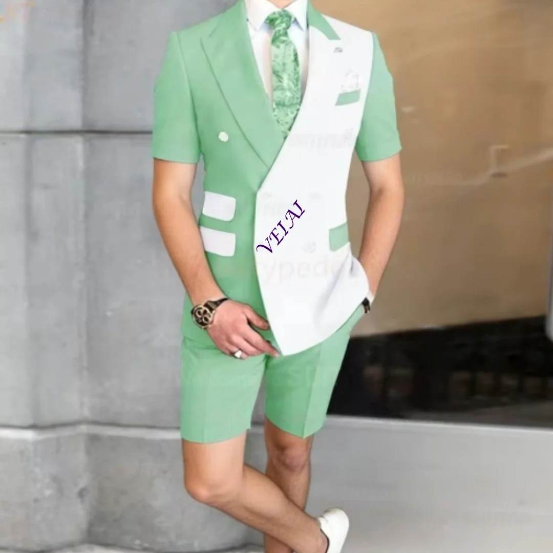 Ensemble de costume décontracté 2 pièces pour homme, été, avec manches courtes et short, double et simple boutonnage, pour usage quotidien, soirée, cérémonie, personnalisable