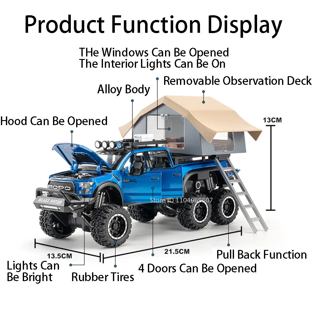 1:24 ラプター F150 おもちゃの車モデル合金ダイキャストキャンプ RV プルバックサウンドライト 5 ドアオープンオーナメント車両プレゼント子供用