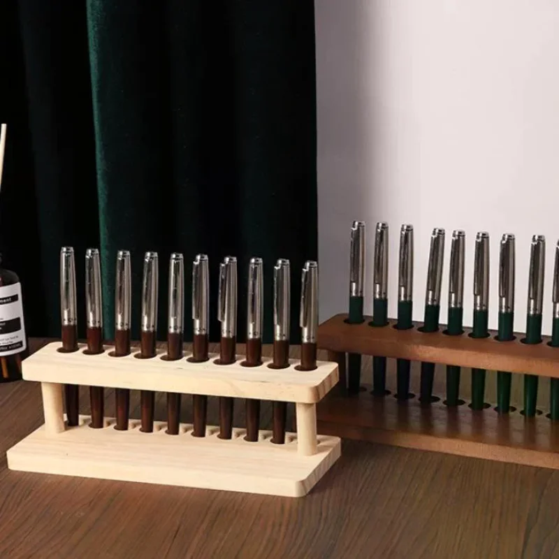 Walnut Wood Test Tube Rack Multifunction Desk Pencil Organizer Pen Holder Phone Stand Stationery Storage Office School Supplies