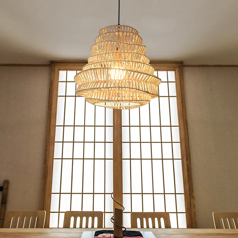 Southeast Asia Creative Rattan Chandelier Handicraft Lamp Design Natural Style Kitchen Island Pendant Lamps Living Room Decor