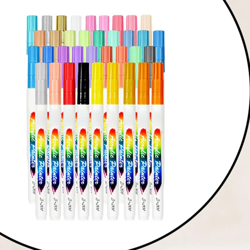 أقلام طلاء أكريليك بطرف دقيق مع صندوق تخزين ، أقلام طلاء مقاومة للماء ، علامات ملونة