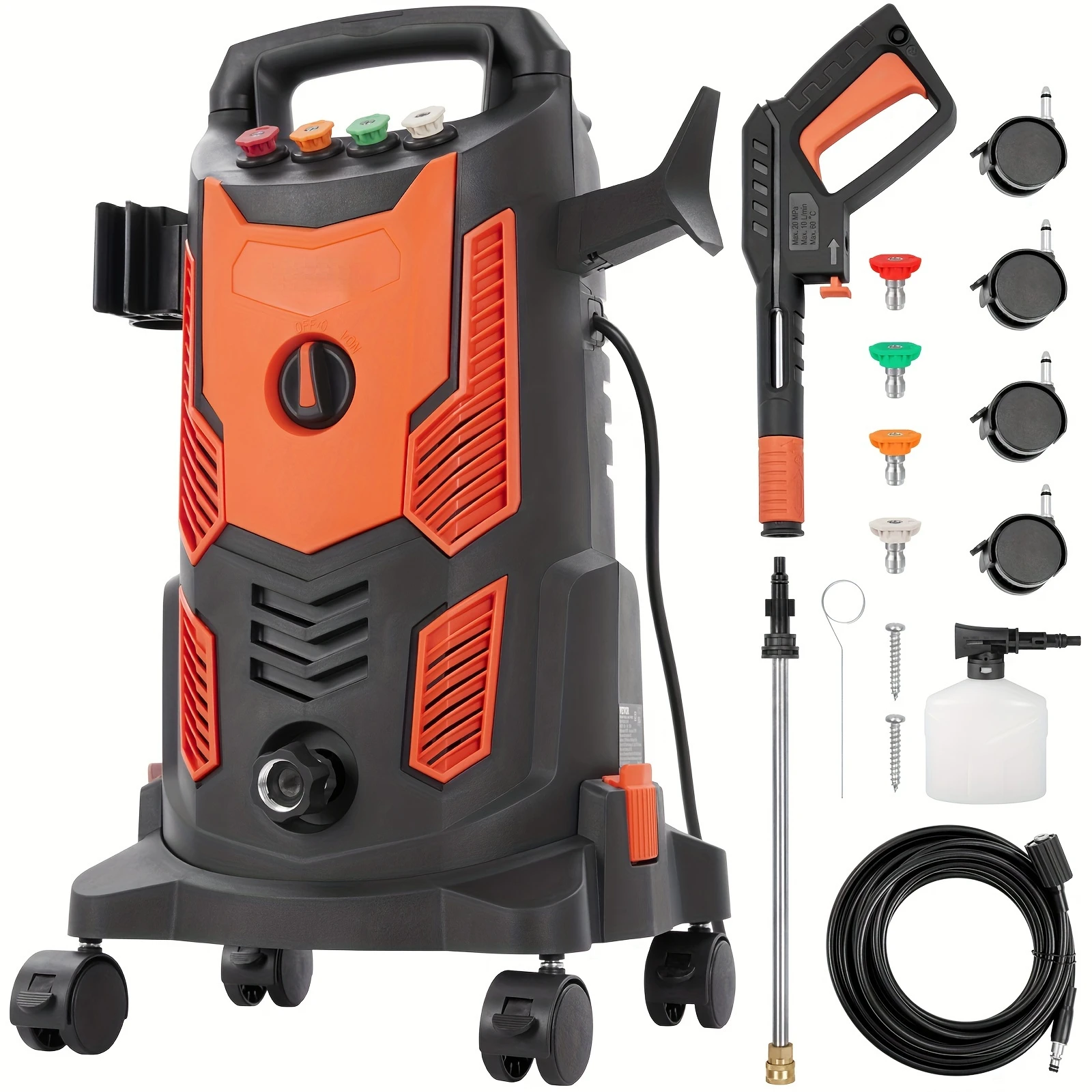 High-Power 2300 PSI, 1.9 GPM  Pressure Washer - 1900W for Efficient Car Cleaning, Easy-Move Wheels, with US Plug