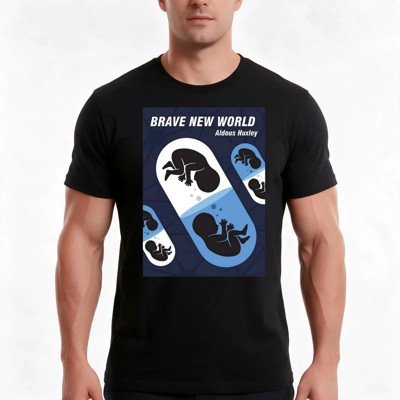 Aldous Huxley Brand New World T-Shirt, Summer Casual Cotton Tee, Oversized Streetwear Tops, Vintage Graphic Print, 100% Cotton