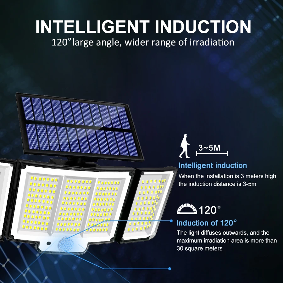 Outdoor Solar Lights 318/348LED Solar Security Lights IP65 Waterproof Motion Sensor Wall Light For Garden Fence Patio