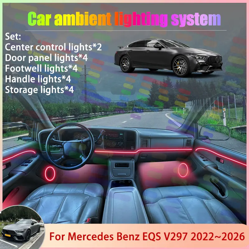 

Для Mercedes AMG GT 4-дверный купе X290 2019 ~ 2025 2/18 в 1, автомобильная атмосферная лампа, RGB абажур, ансамбль, стример, атмосферный набор