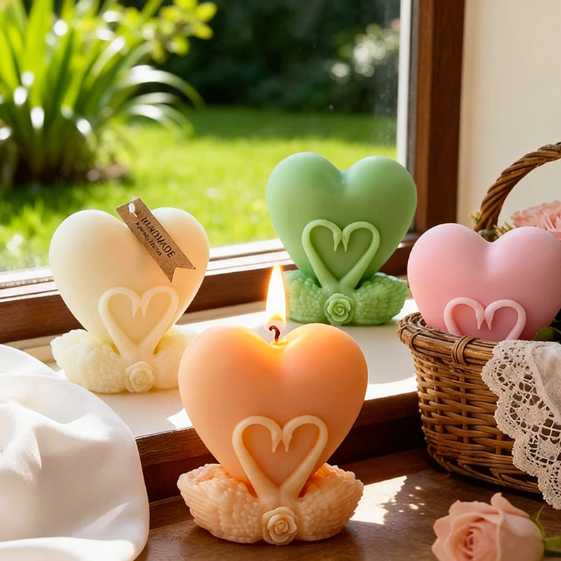 3D Swan Heart Candle Silicone Mold Valentine\'s Day Handmade Gifts SwanPlaster Resin Ornaments Mould Soap Candle Making Supplies