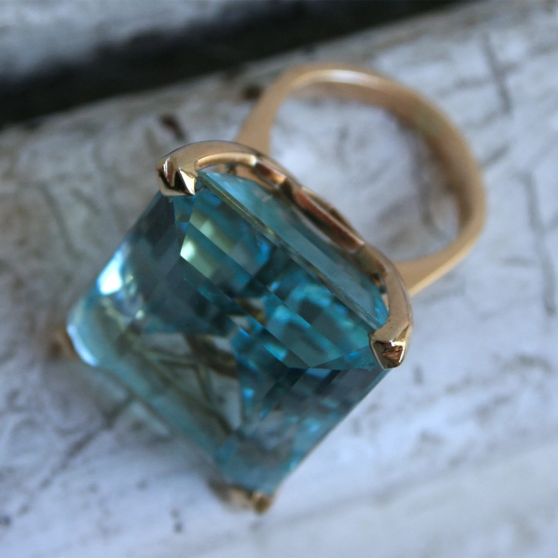 Big Square Shape Rhinestone Rings For Women Sea Blue Princess Crystal Ring Weddings /Party Trendy Jewelry