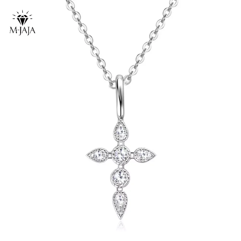 

M-JAJA муассанит крест кулон ожерелье бриллиантовый кулон колье ожерелье для женщин позолоченное стерлинговое серебро S925 ювелирные изделия